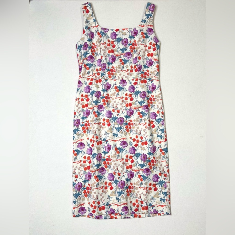 Ann Taylor Purple and Red Floral Sheath Midi Sleeveless Dress Size 4
